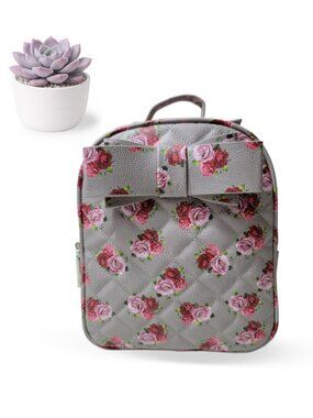 Betsey Johnson Floral Mini Backpack Gray Pink Roses Bow Bag